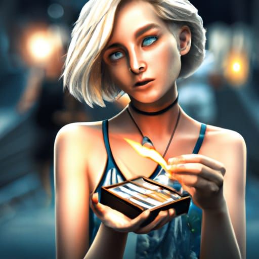 Girl with Matches: Detailed Portrait in Street Scene