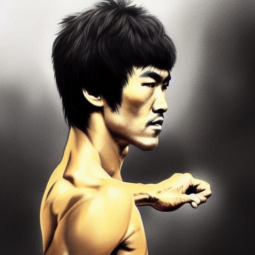Hyperdetailed Portrait of Bruce Lee in Art Nouveau Style