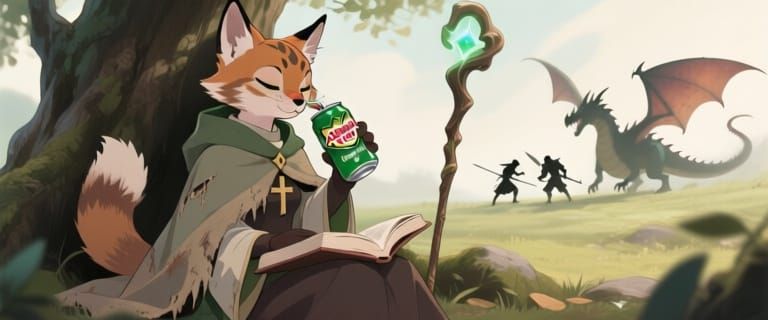 Anthropomorphic Lynx Priestess Reading Magic Book