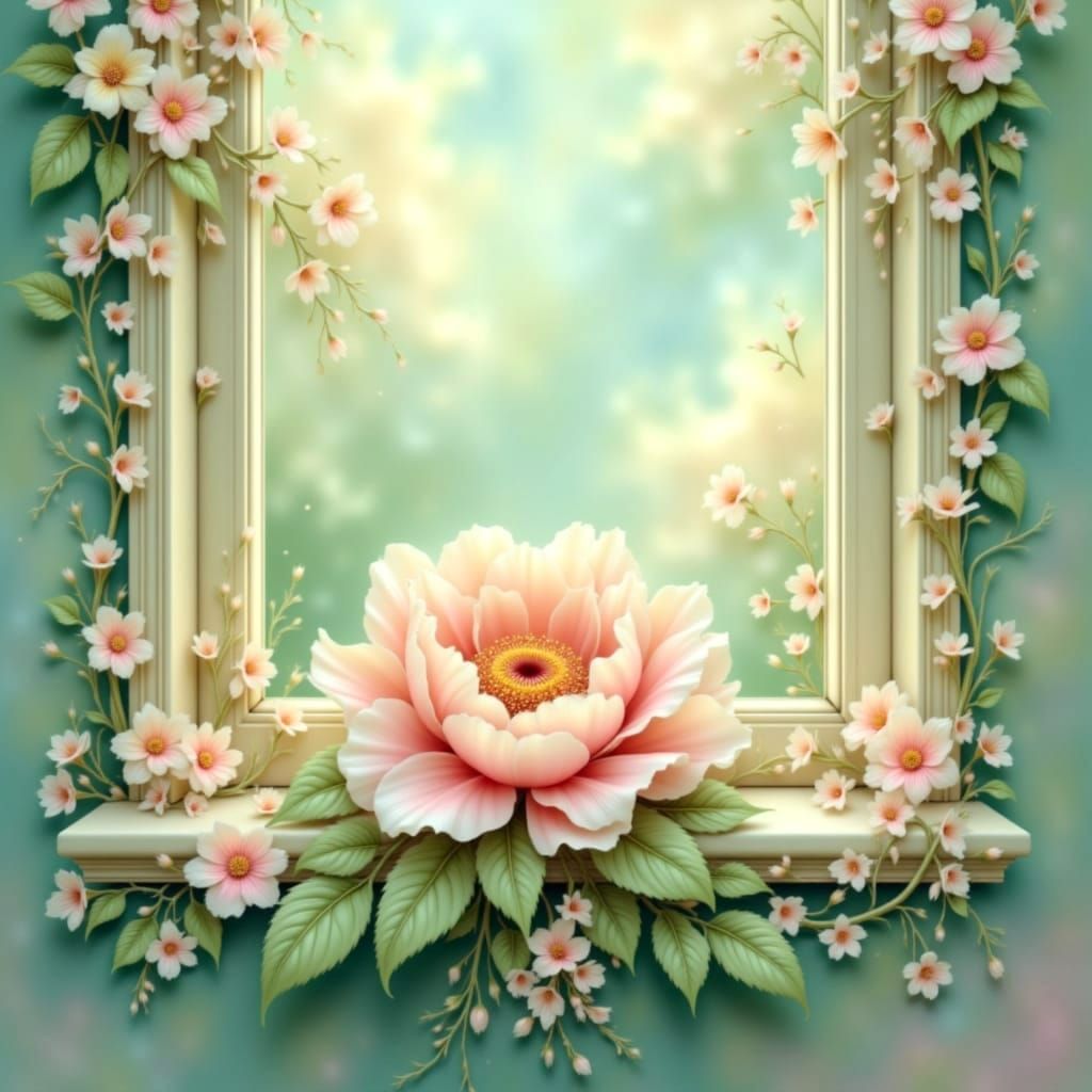 Romantic Pastel Love Birds Perch on Ornate Window Sill