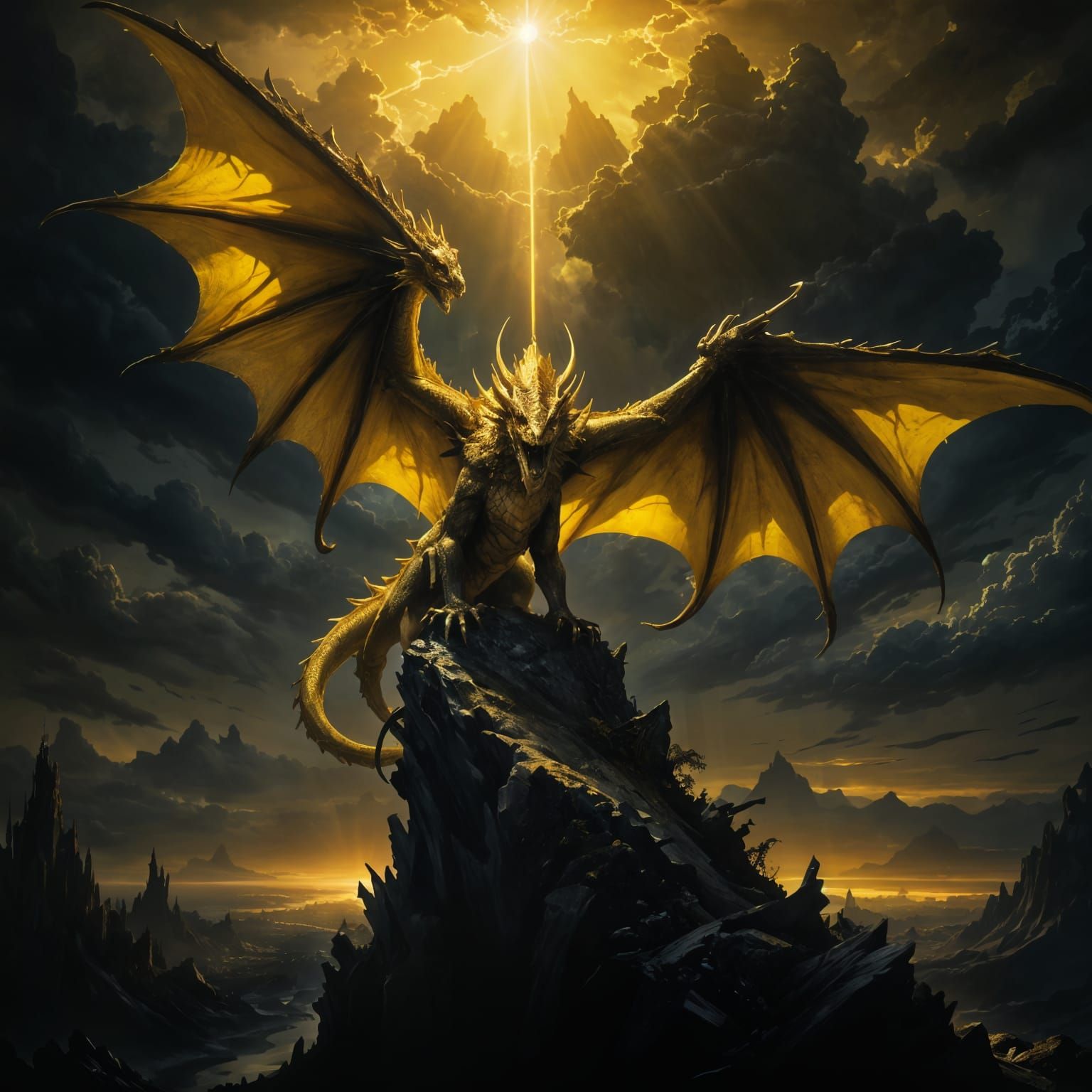 Epic Golden Dragon in Hyperdetailed Yellow Landscape