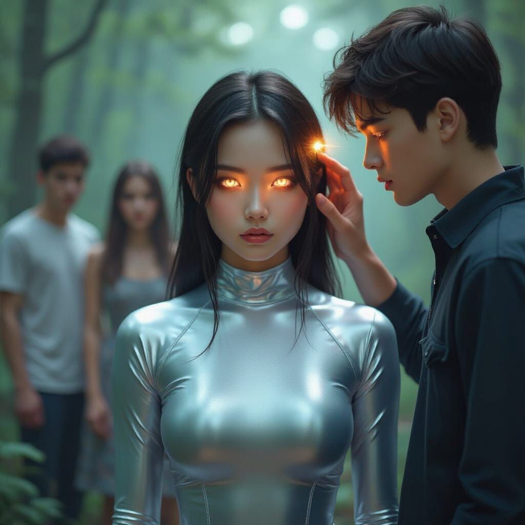 Hypnotized Girl in Silver Spandex: Dreamlike Digital Art