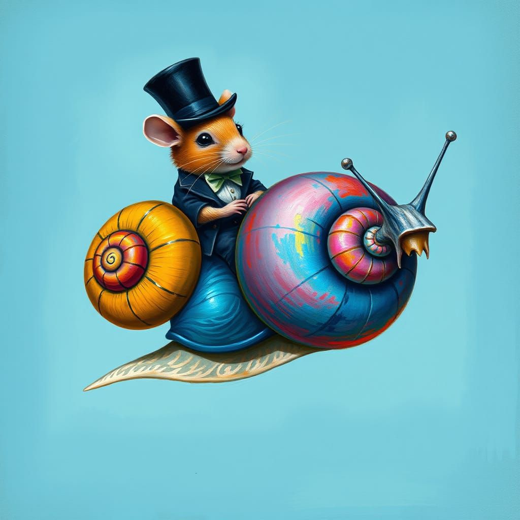Victorian Mouse Pilot in Iridescent Flying Snail