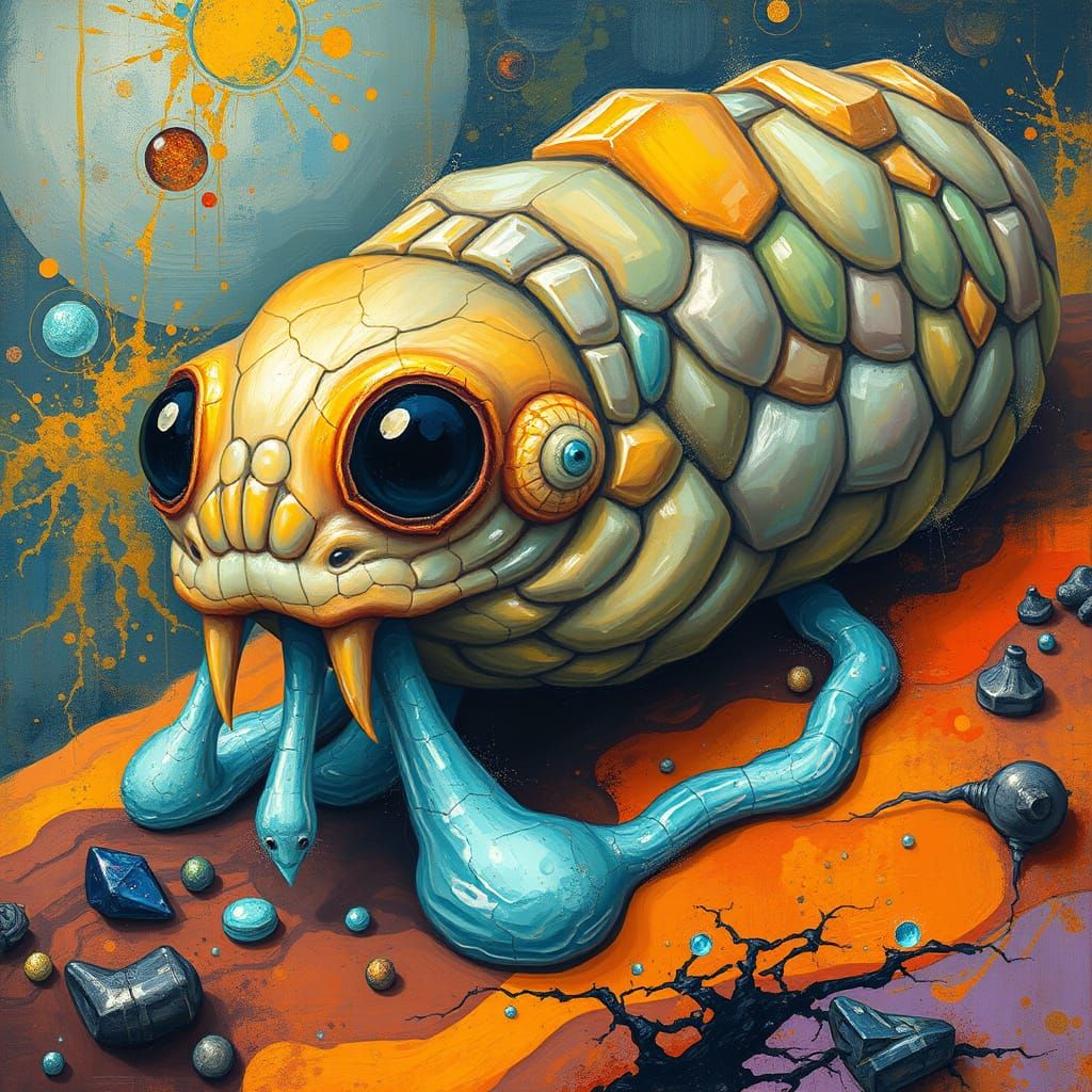 Surreal Slug Monster in Iridescent, Swirling Patterns