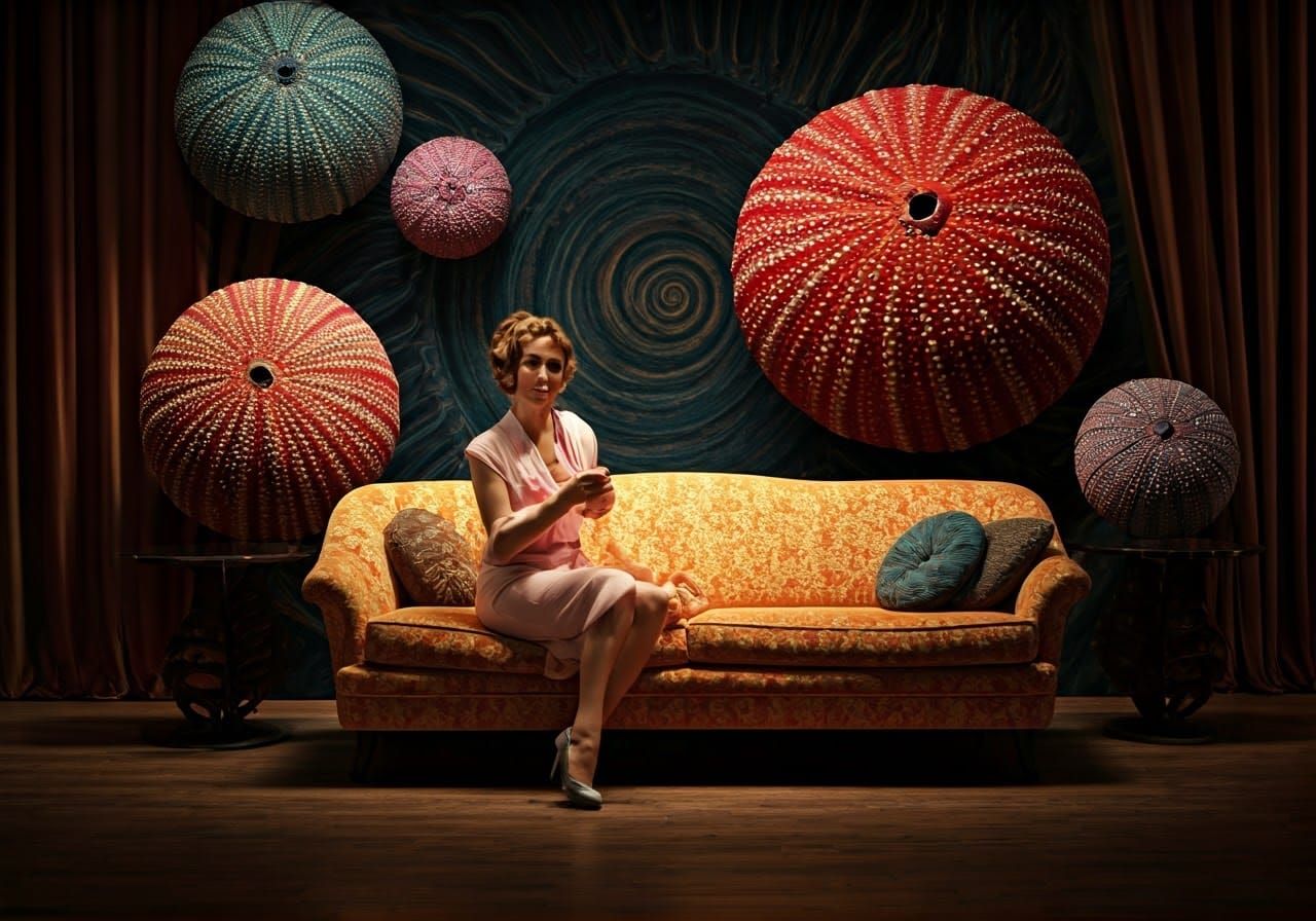 Retro Film Still with Sea Urchins and Spiral Wallpaper