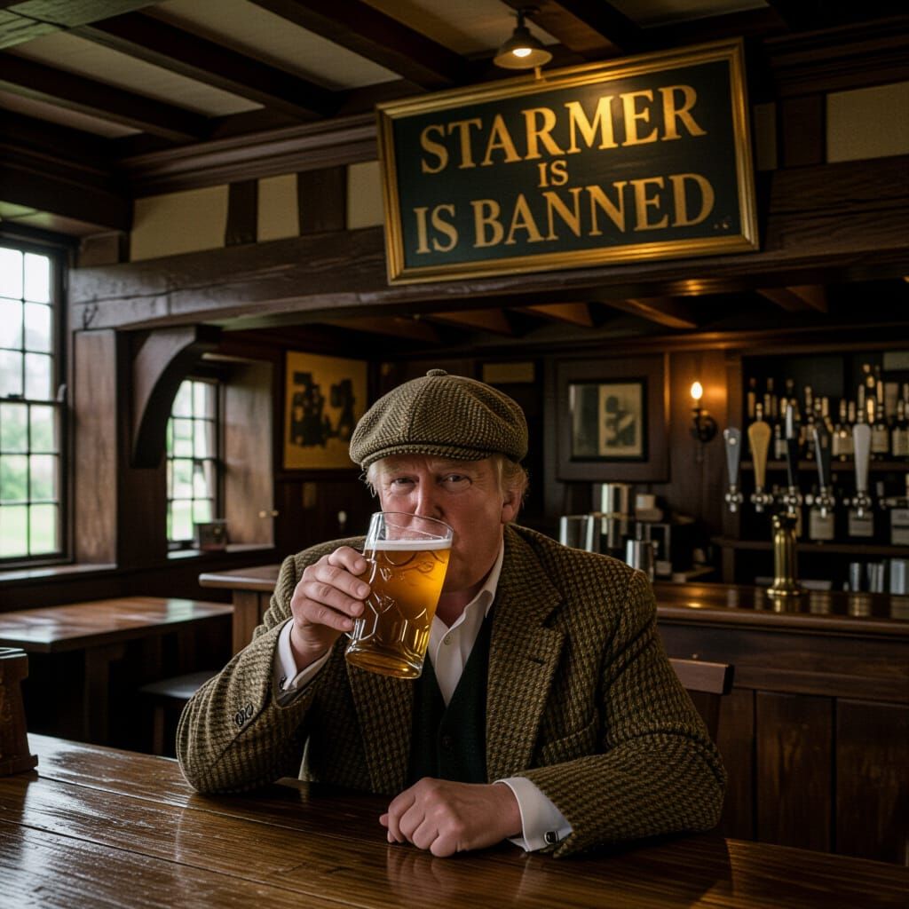 Trump at Rustic Pub, Hockney-esque Digital Art