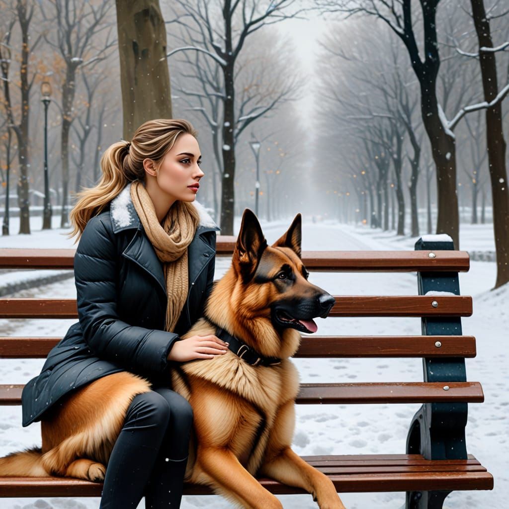 Woman Contemplating Snowfall in Impasto Gouache Style