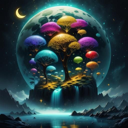 Selenolatry: Star-Filled Moon Worship Image