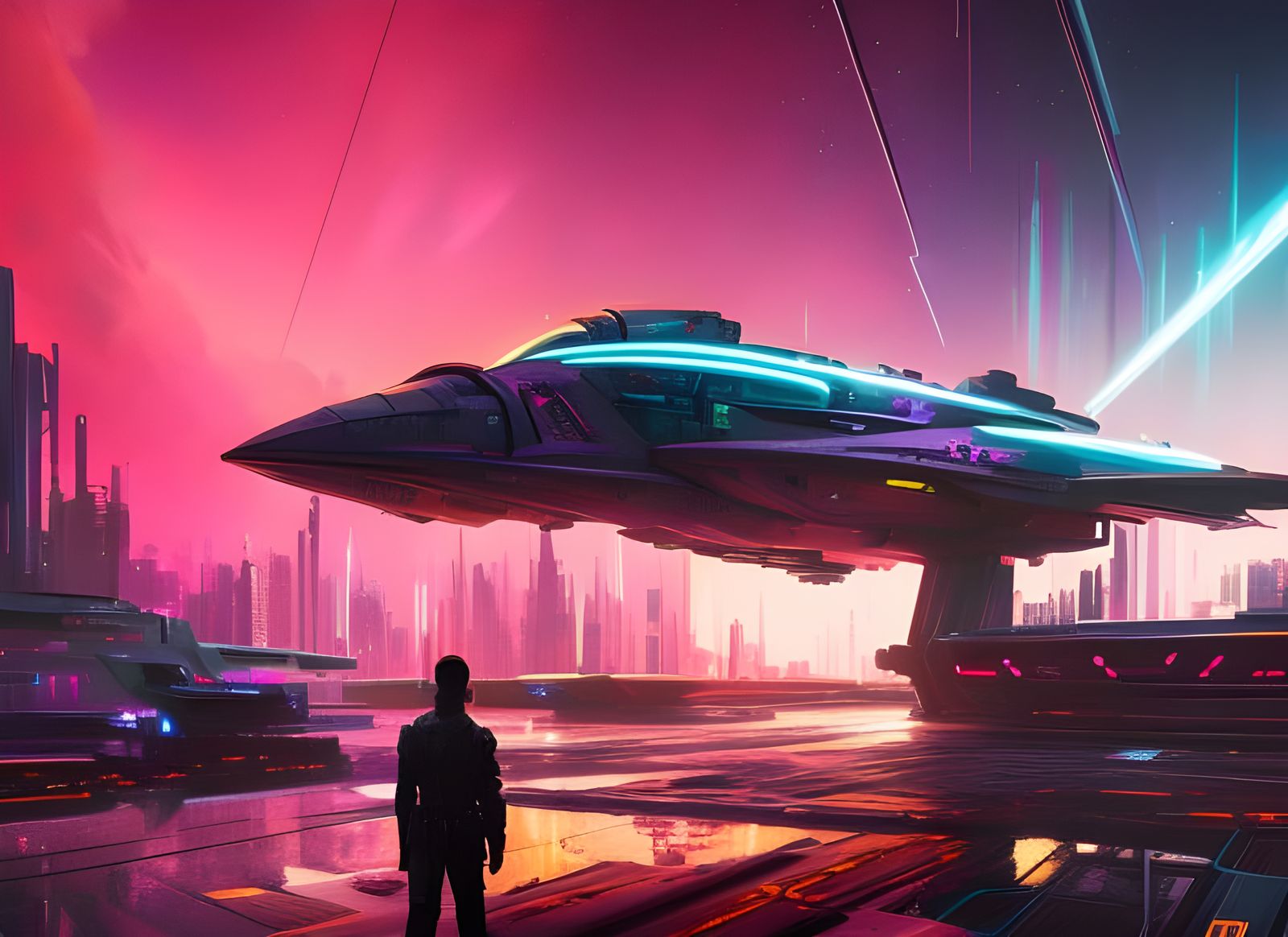 Cyberpunk Pilot in Neon Space Station