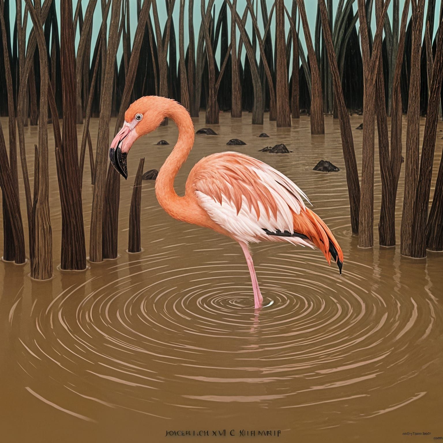 Flamingo Trapped in Muddy Landscape