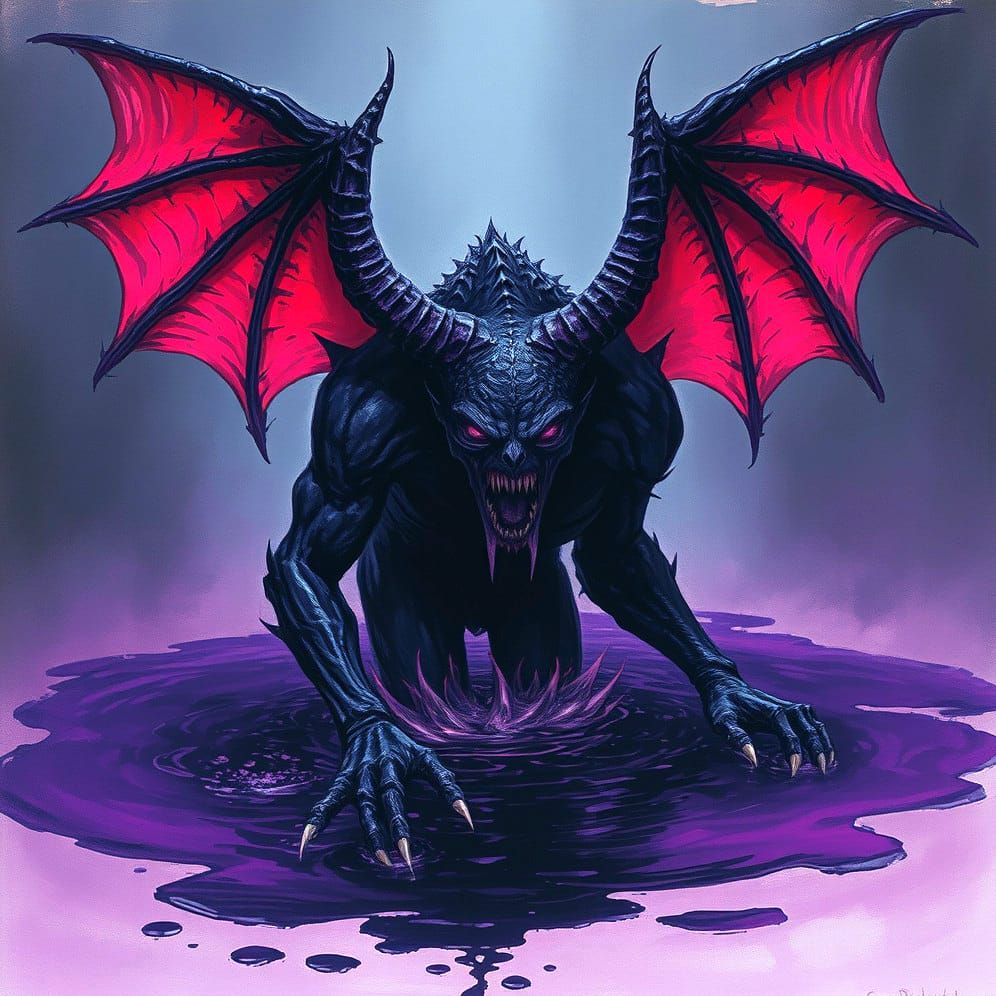 Midnight Purple Demon Emerges: Horror Art