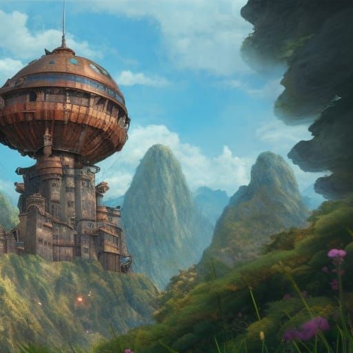 Ghibli Castle in the Sky: Detailed Matte Painting