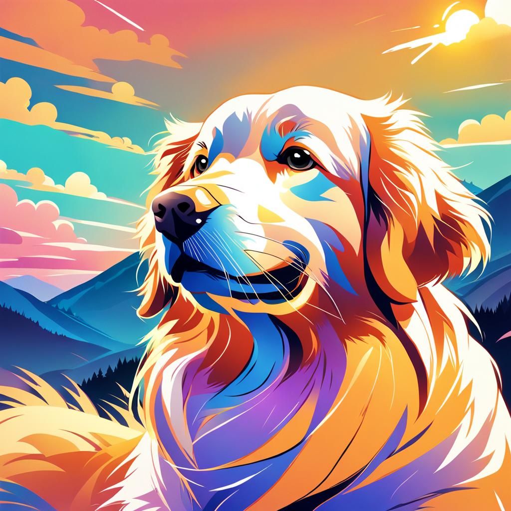 Anime Golden Retriever Gazing at Sky