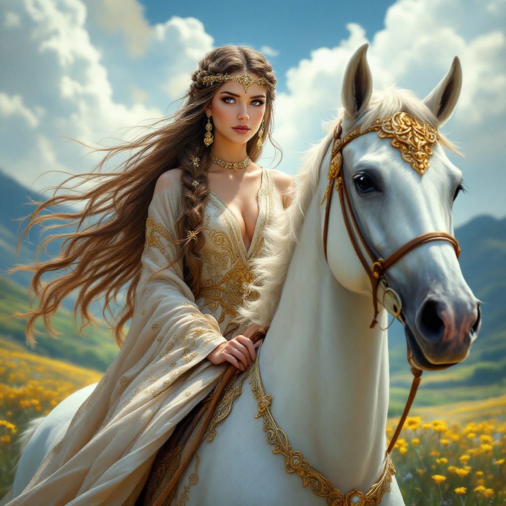 Celtic Goddess Epona on Horse, Digital Matte Painting