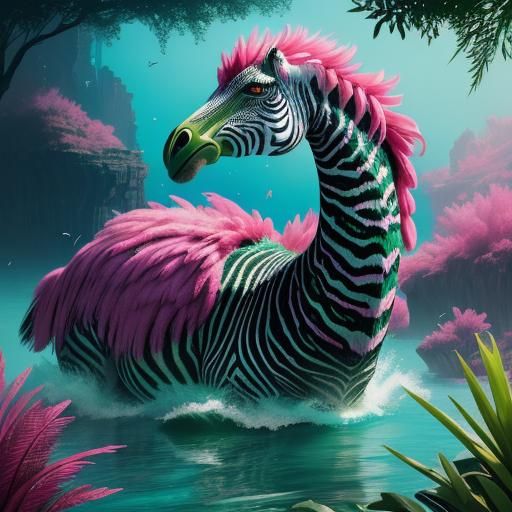 Underwater Emu Zebra Hybrid in Deep Color