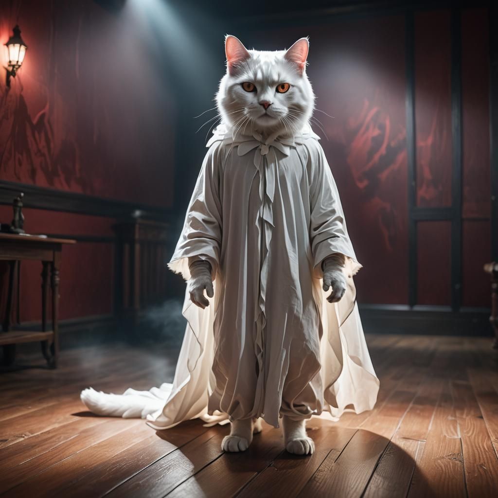 Cat in Ghost Costume Fantasy Concept Art