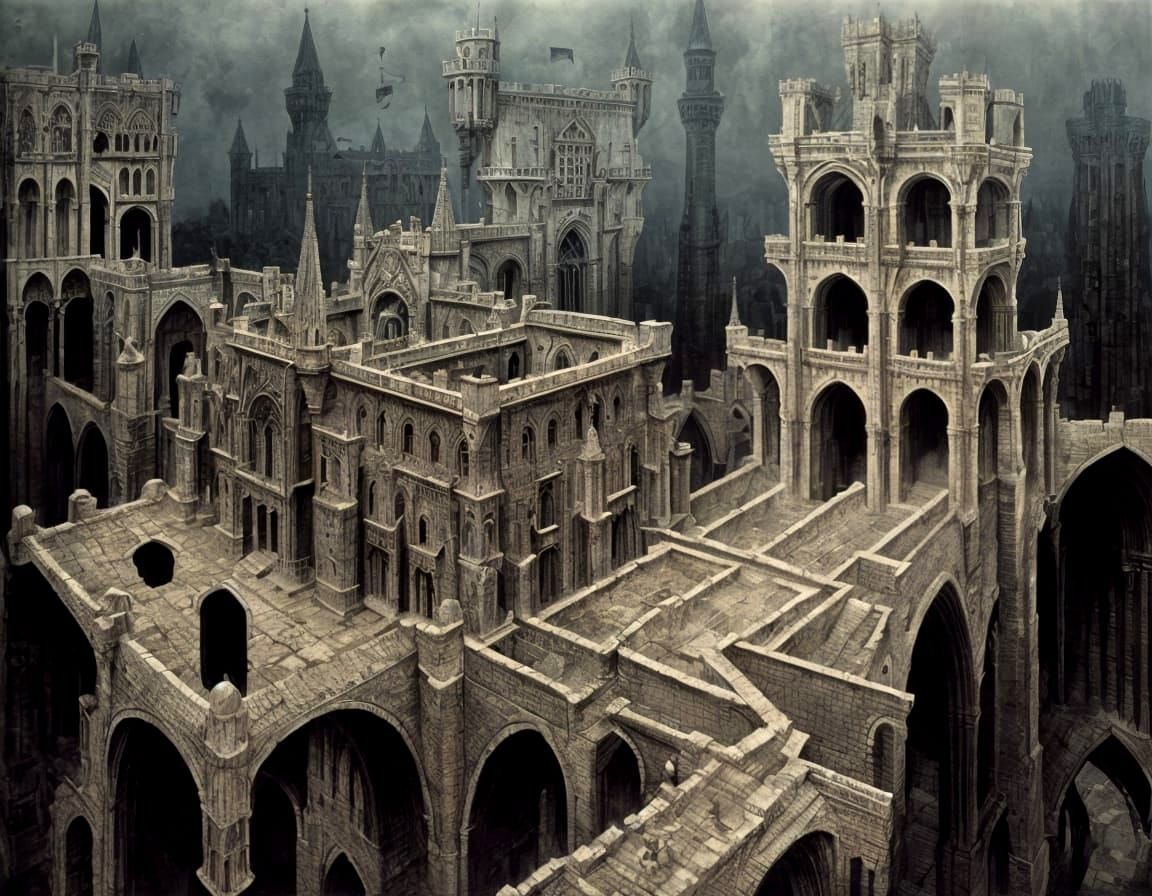 Surreal Castle with Impossible Architecture