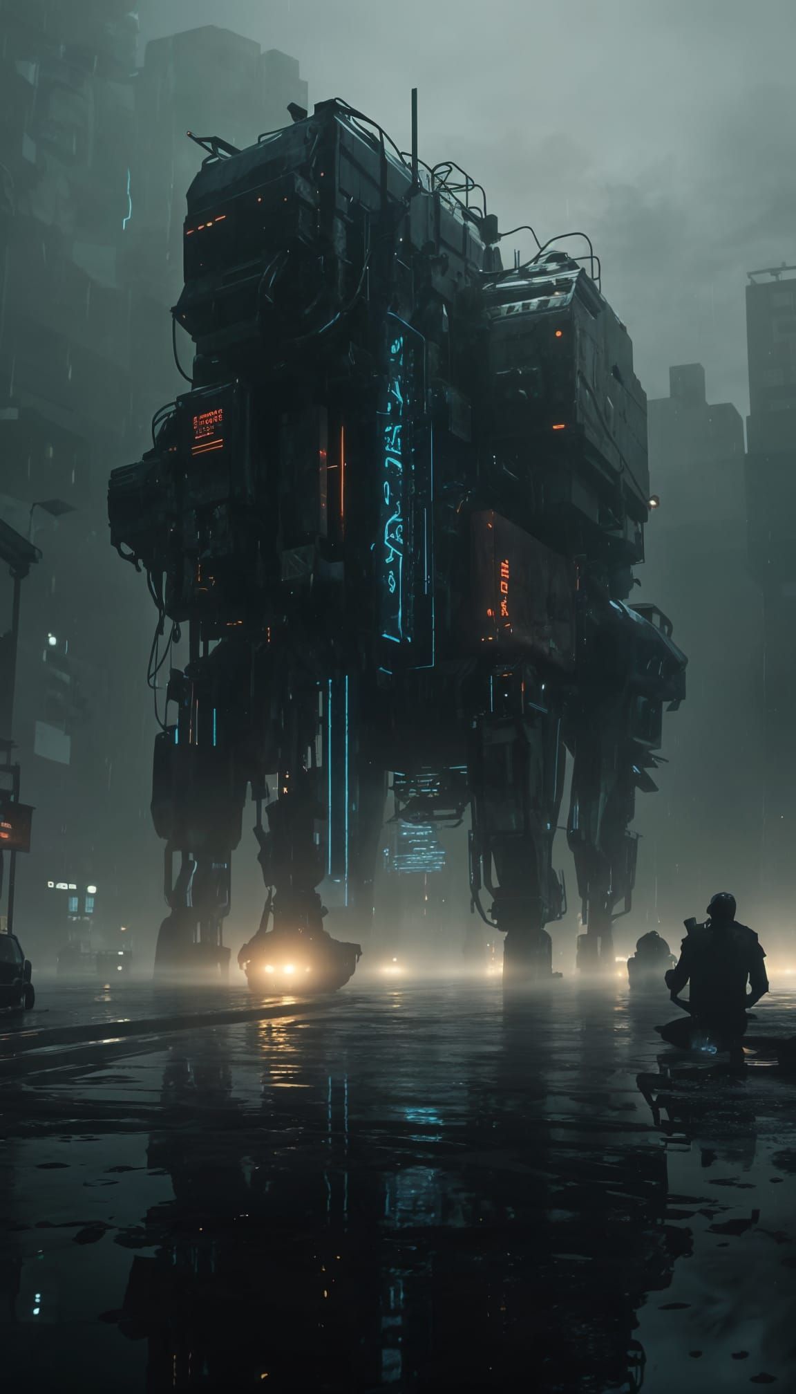 Giant Machine in Rain: Dreary Atmospheric View