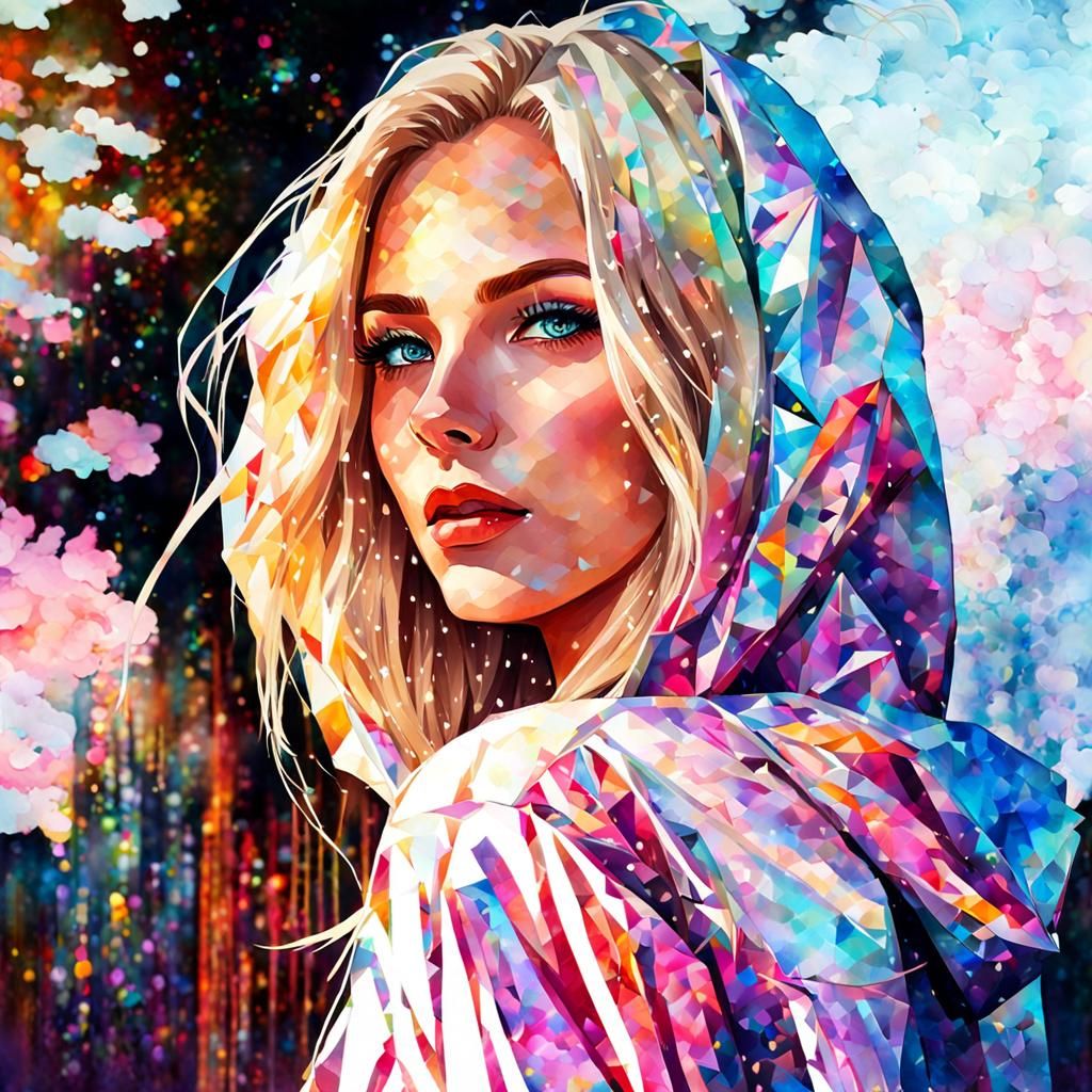 Ethereal Young Woman in Holographic Hoodie