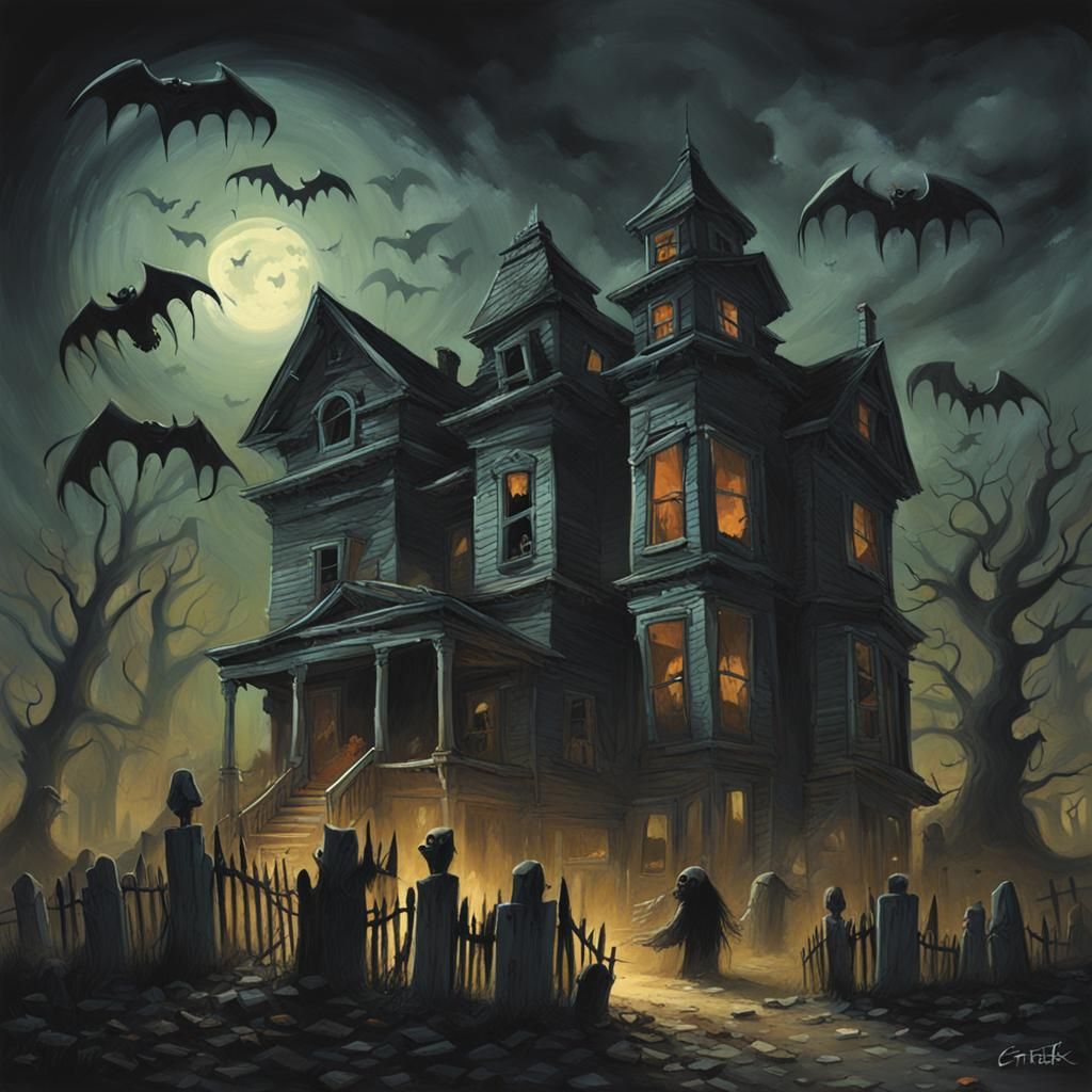 Sinister Haunted House with Monsters and Ghosts