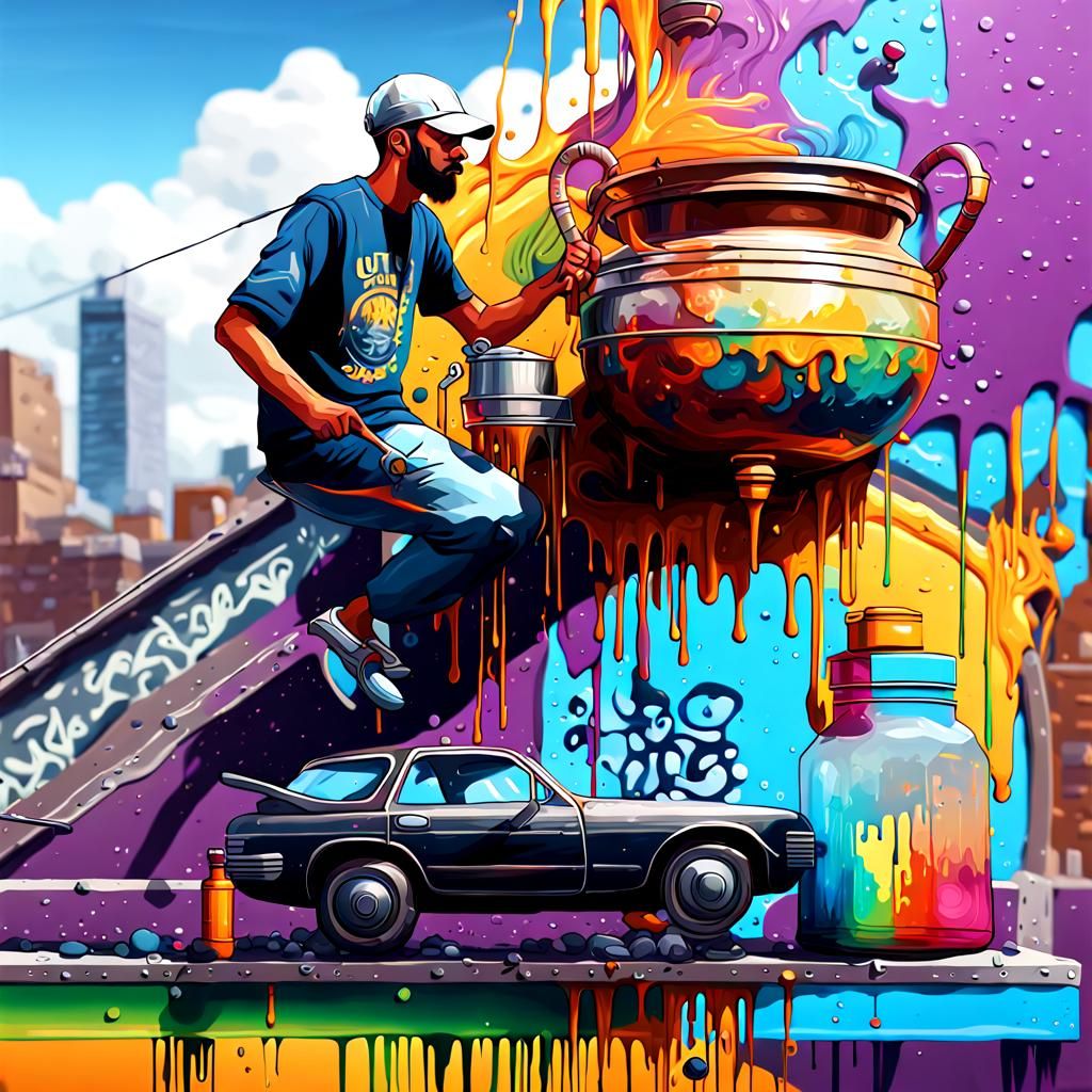 Transparent Ship in Pot: Graffiti Art Style