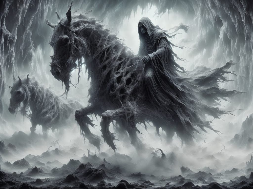 Spectral Ghost Reaper on Horseback in Gothic Style