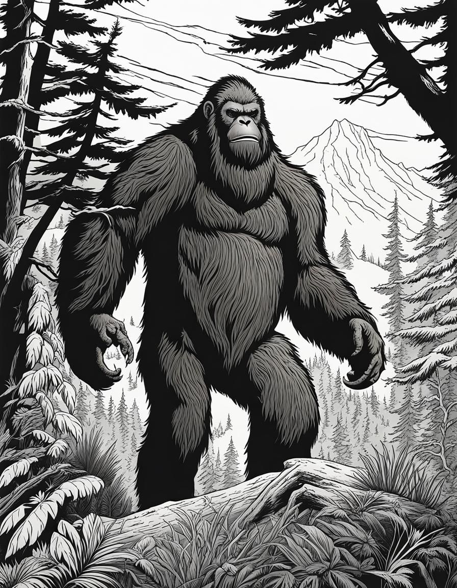Bigfoot in Natural Habitat: Minimalist Line Art