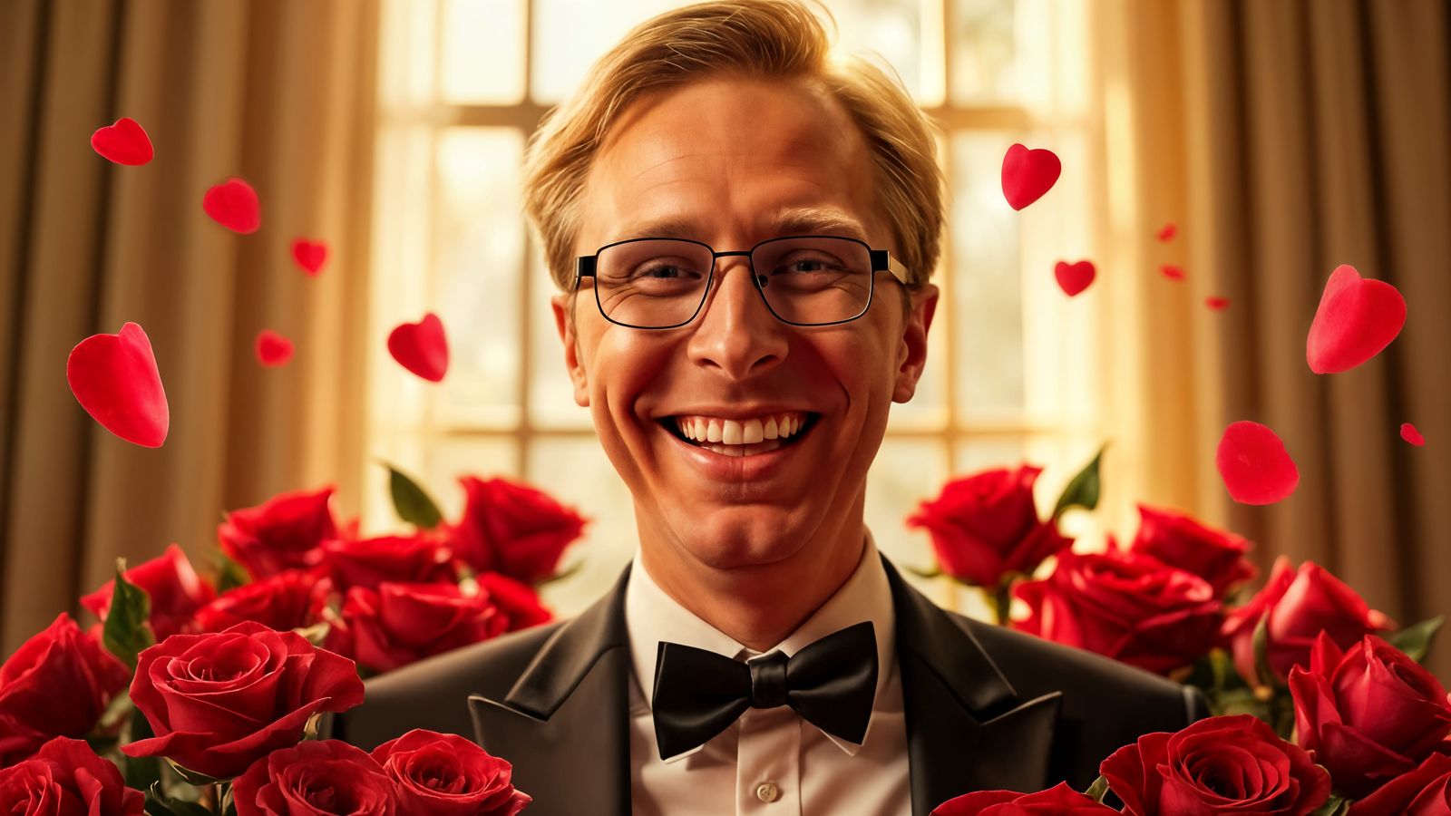 Charming Gentleman Surrounded by Love in Vibrant Colors