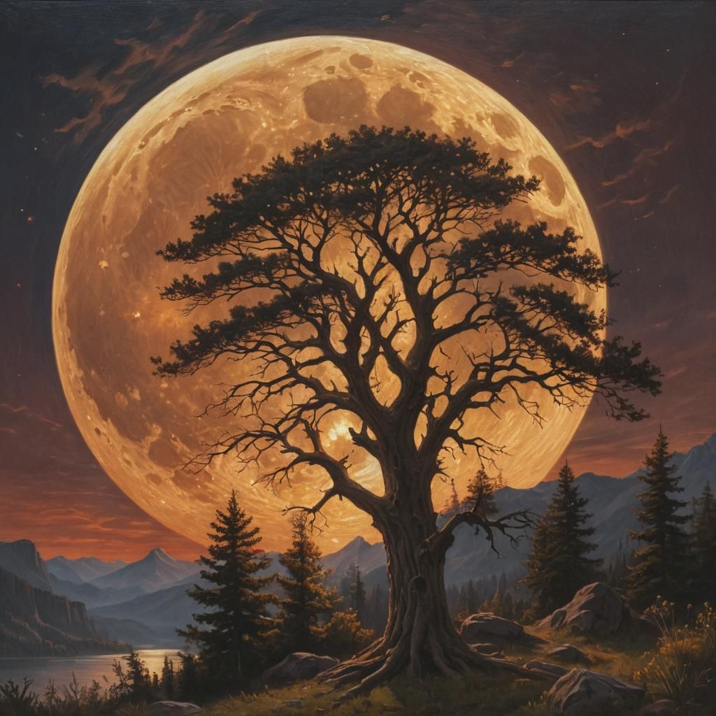 Radiant Full Moon in Oil on Canvas Style