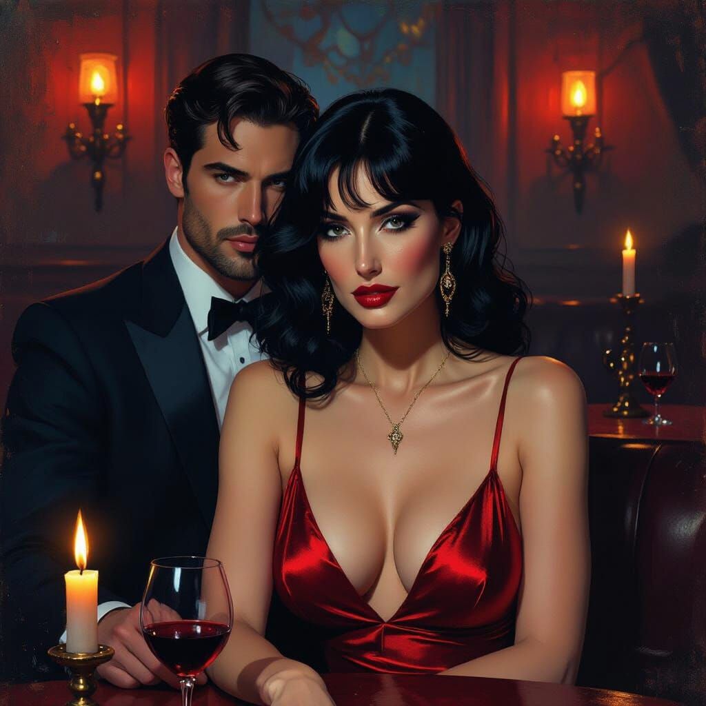 Monica Bellucci Lookalike in Neo Noir Pulp Art