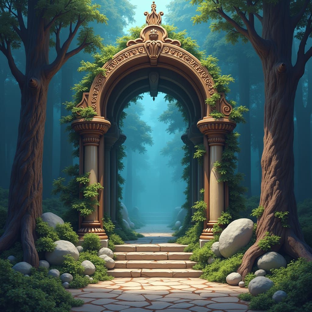 Fantasy Temple Entrance Dedicated to Dreams and Magic