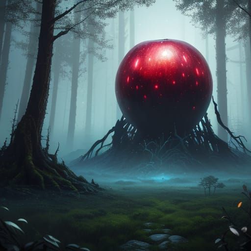Glowing Apple in Ancient Fantasy Forest