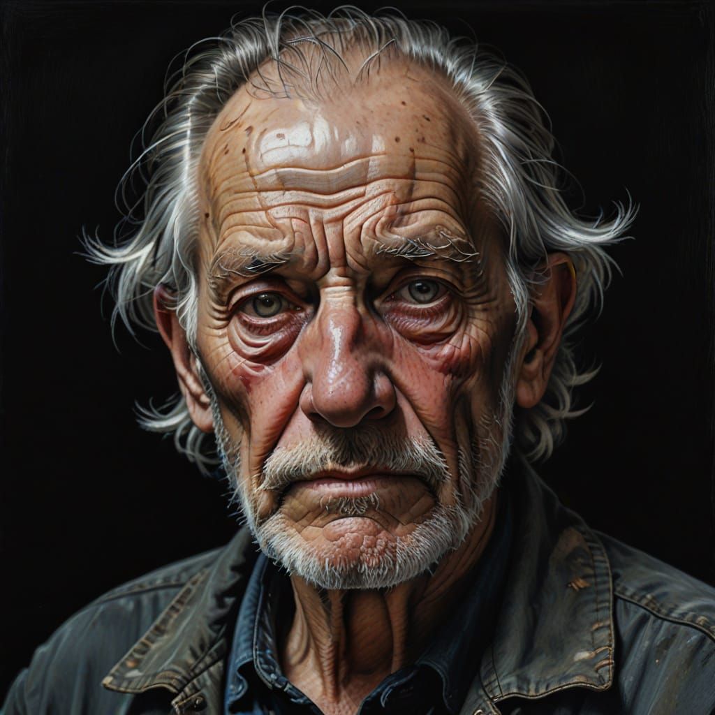 Dramatic Portrait of a Weathered Elderly Man