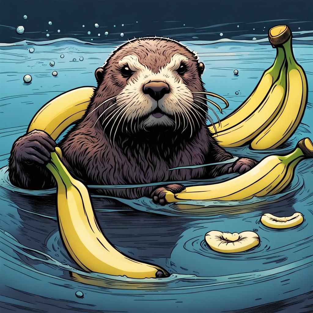 Sea Otter Eating Bananas, Comic Book Art