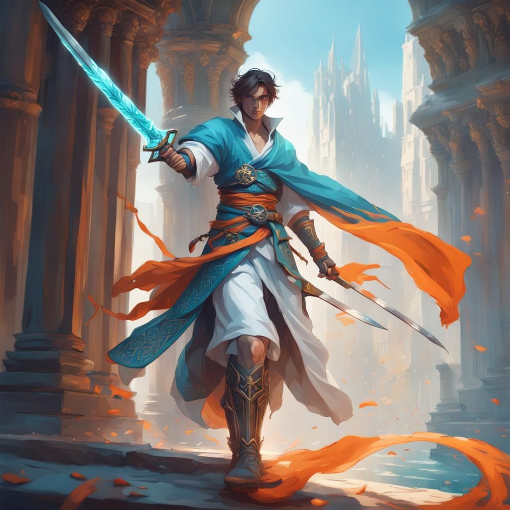 Young Mage Swordsman in High Fantasy Style