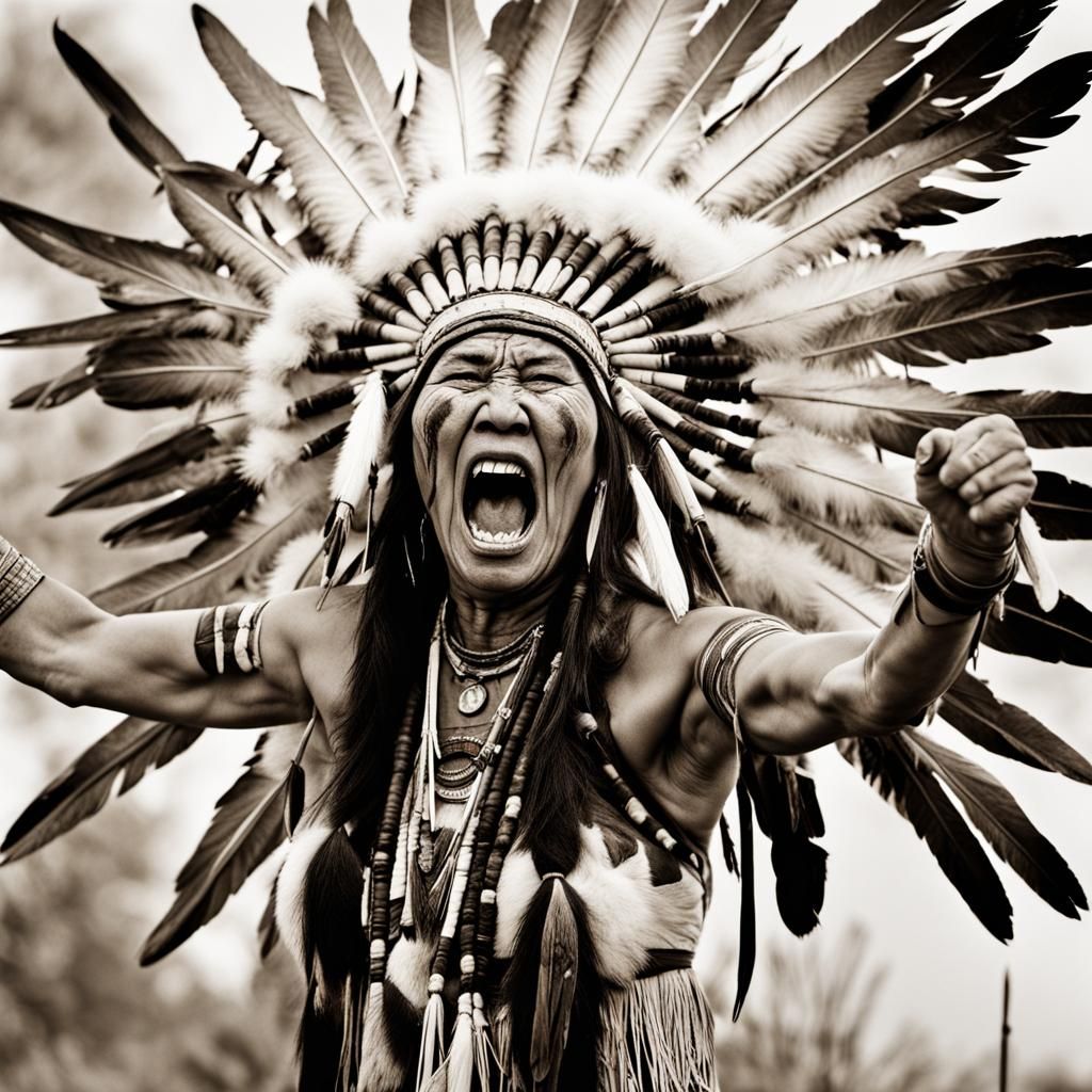 Native American Woman: Powerful Yelling Portrait