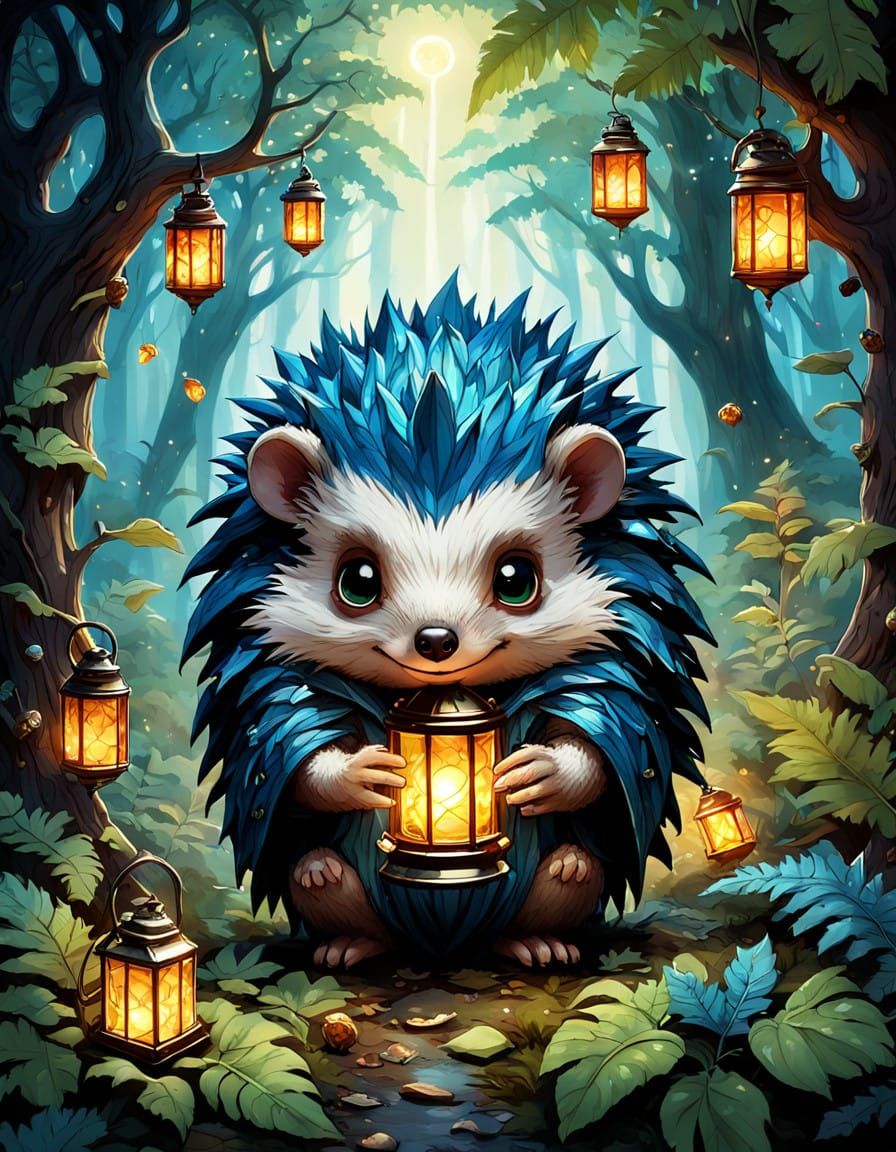 Whimsical Hedgehog Grove in Vibrant, Dreamlike Style