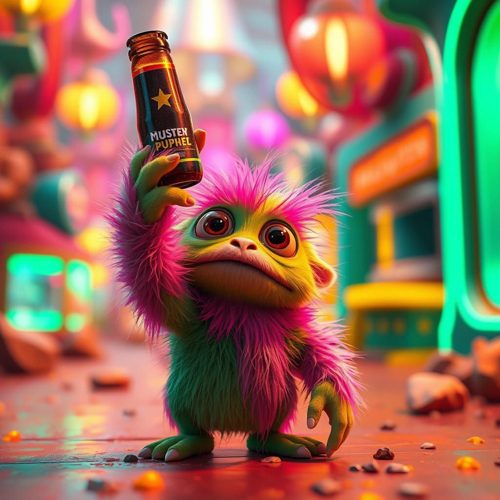 Whimsical Alien Pleads for Help in Beer Bottle Predicament