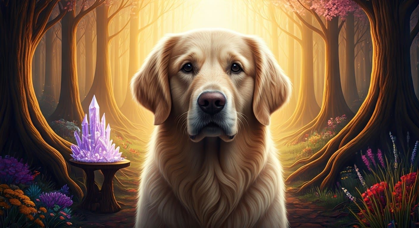 Golden Retriever Portrait in Crystalline Forest