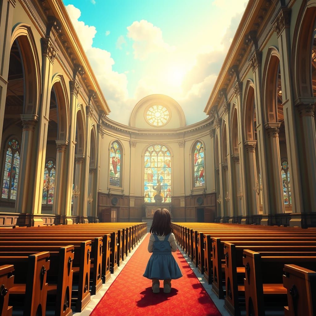 Ethereal Parisian Church with Vibrant Stained Glass Windows