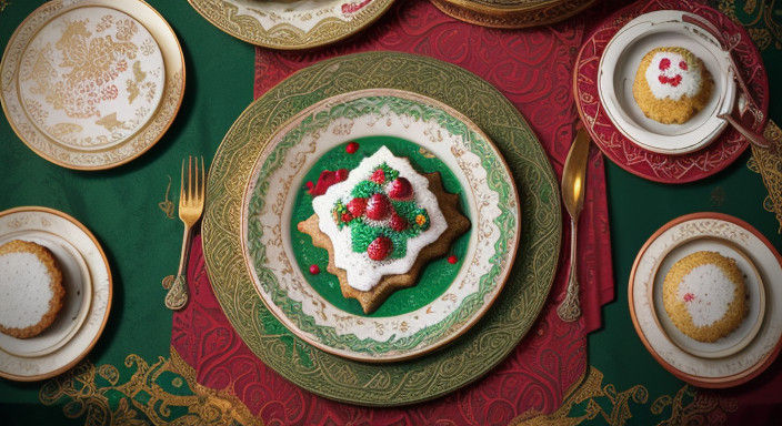Christmas Cookies on Golden Tablecloth