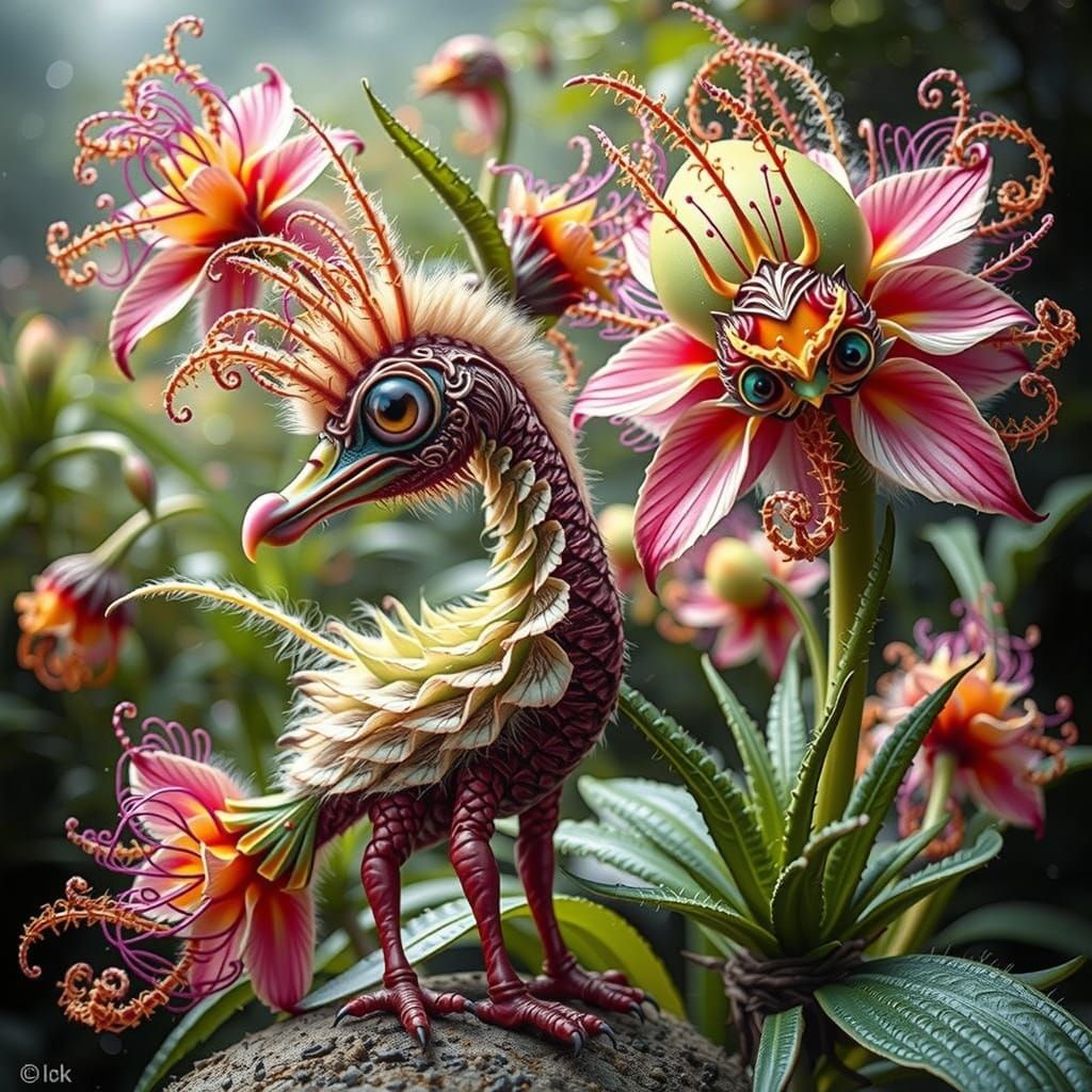 Surrealist Garden Scene with Bird-of-Paradise Dragon Hybrid ...