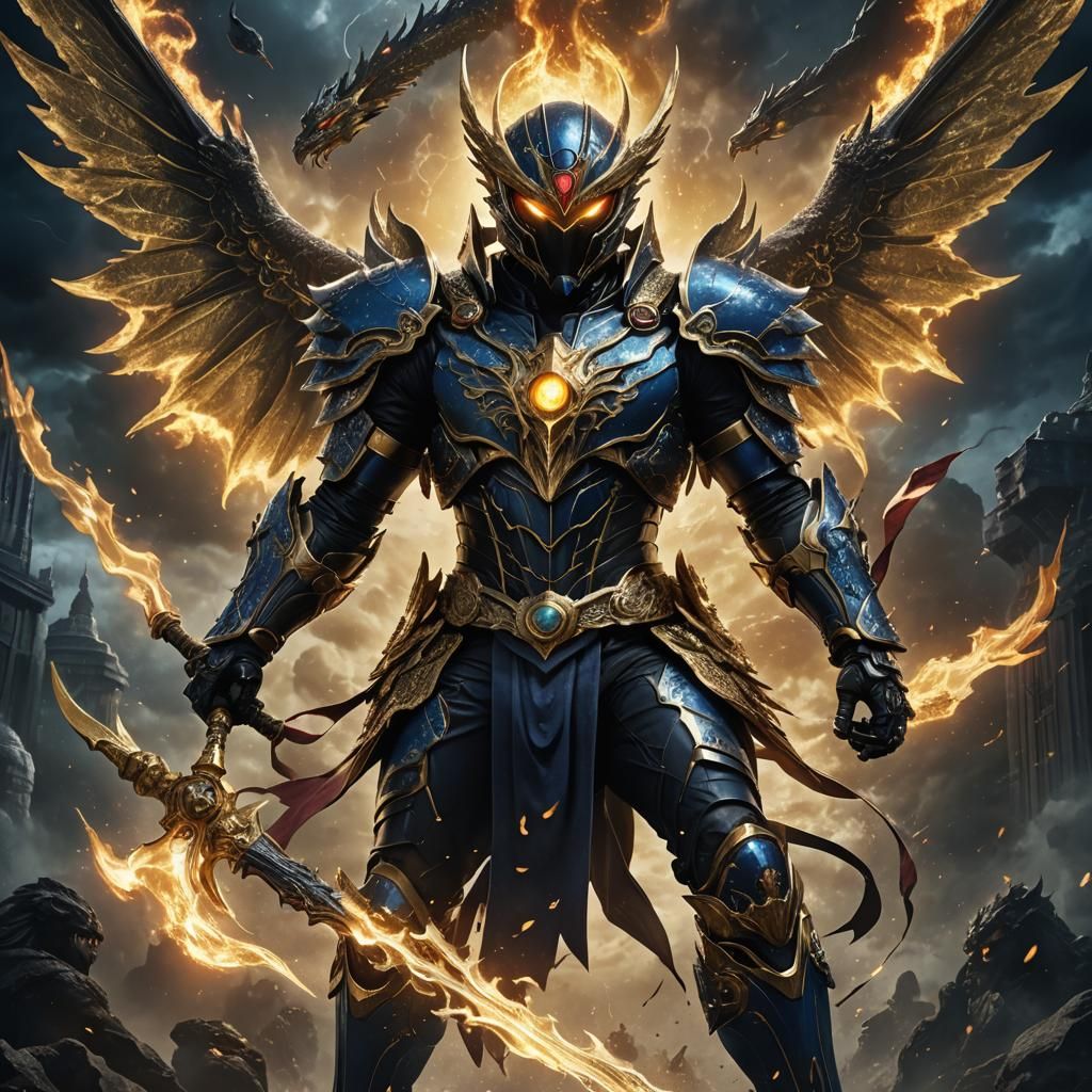 Dark Majesty Kamen Rider Wielding Celestial Staff