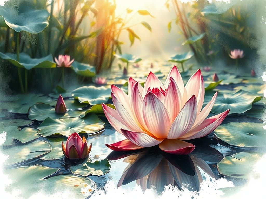 Surreal Watercolour Lotus in Dawn Light