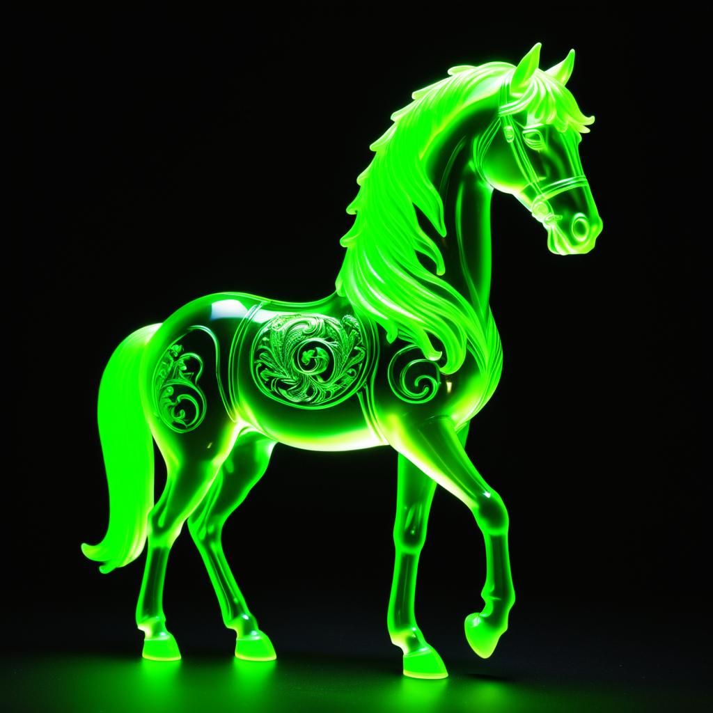 Glowing Uranium Glass Horse Figurine