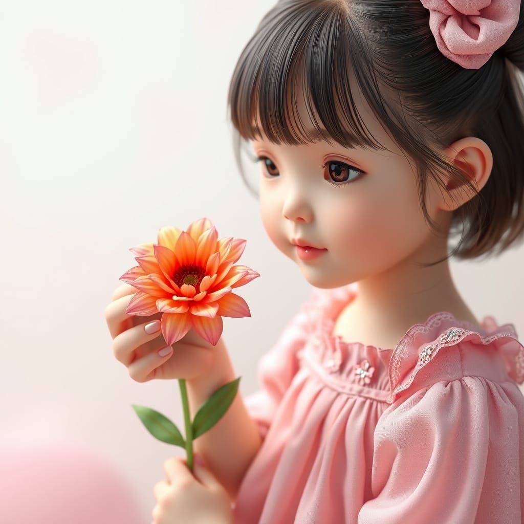 Girl with Flower in 3D Anime Art Style