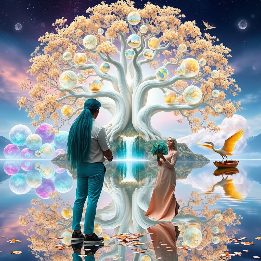 Couple Embracing by Holographic Tree of Life