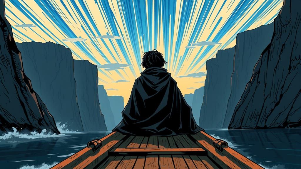 Mysterious Canal Boat Voyager in Darkening Skies