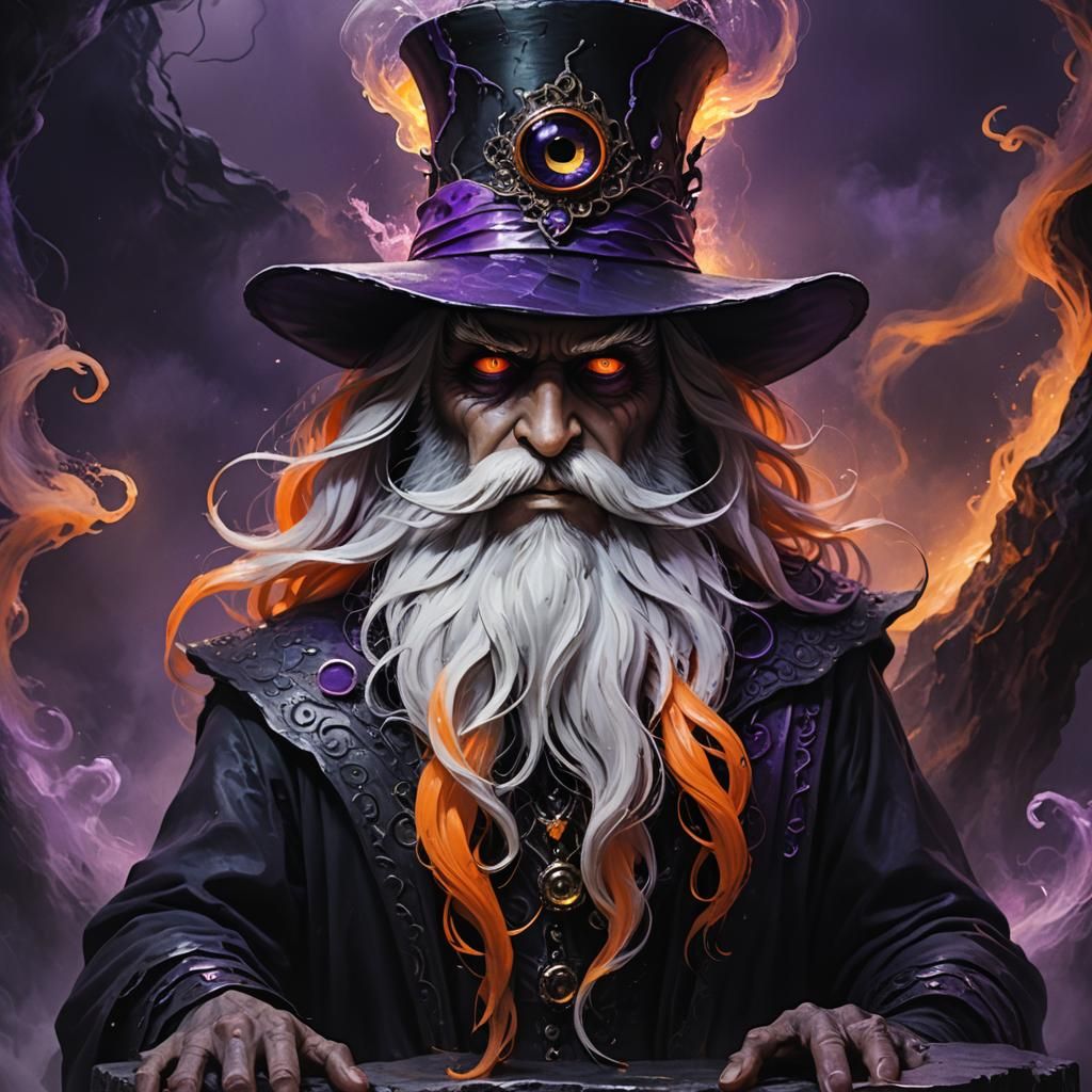 Living Black Hat on Ancient Pedestal in Dark Fantasy Art