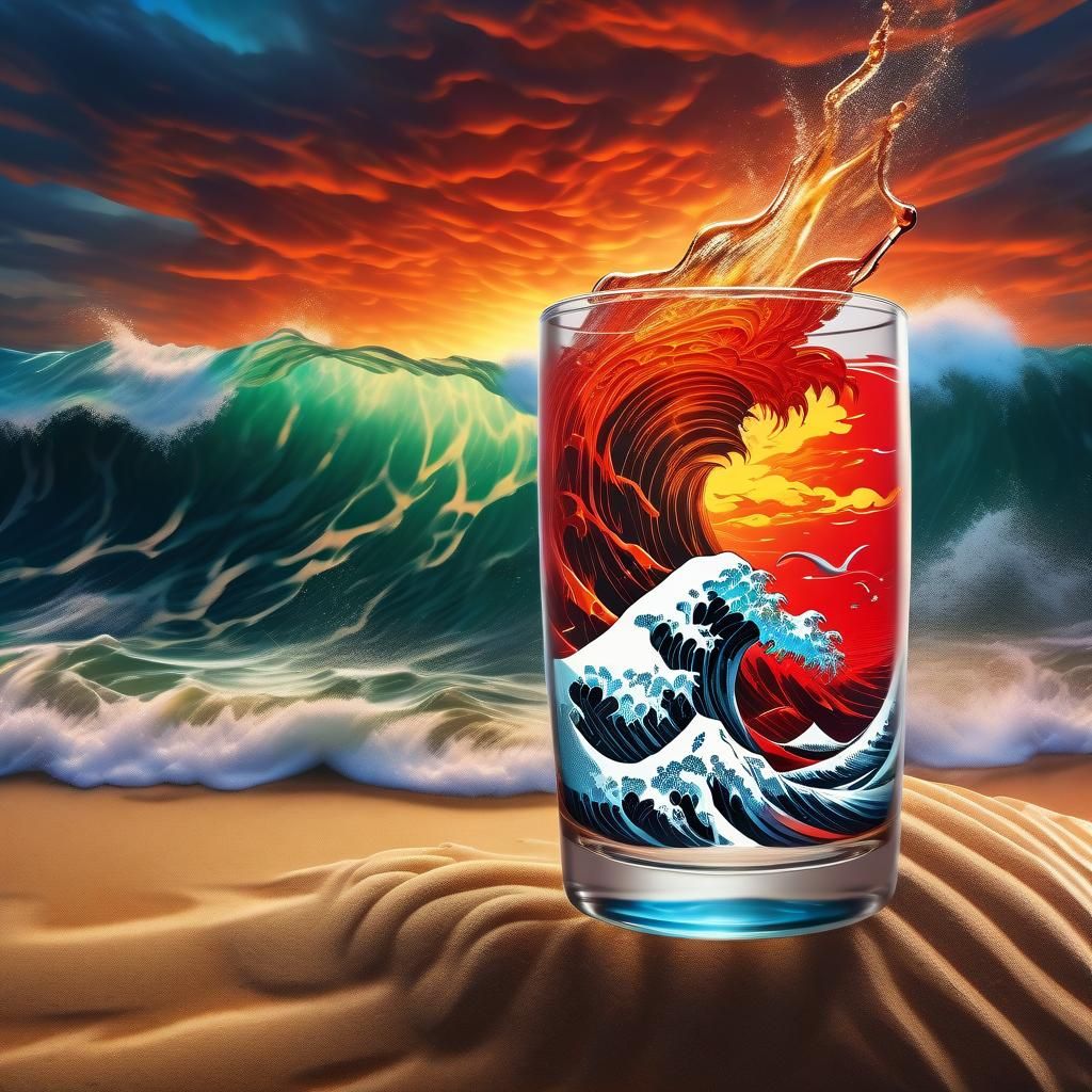 Stormy Sea in Glass: Hyperrealistic Splash Art